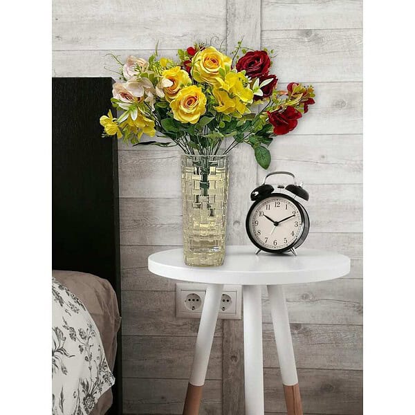 ARTSY Polyester Artificial Flowers For Decoration Pack Of 3 Piece Maroon And Yellow - LXINDIA.COM