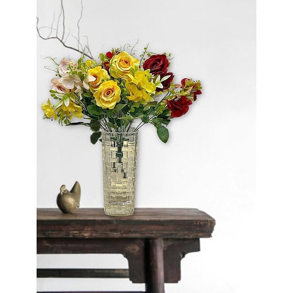 ARTSY Polyester Artificial Flowers For Decoration Pack Of 3 Piece Maroon And Yellow A - LXINDIA.COM