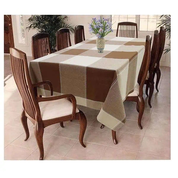 Airwill Cotton Checkered Pattern 8 Seater Rectangle Table CoverBrown 2 - LXINDIA.COM