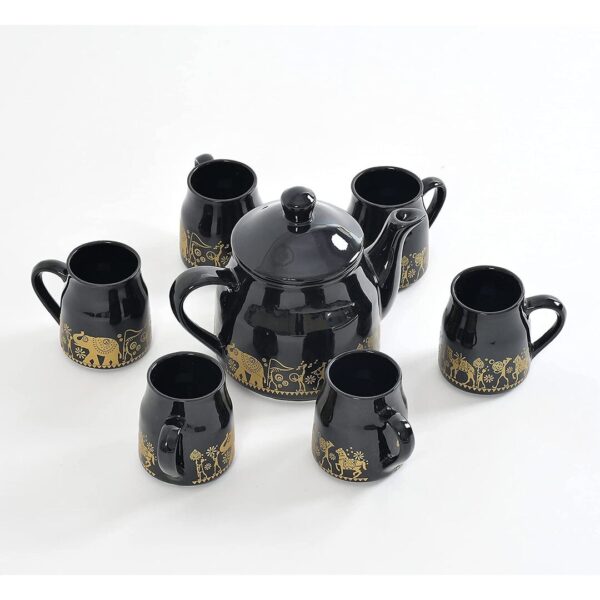 Amazecart Flask Shape Ceramic Glossy Tea Set of 7 Pcs Black - LXINDIA.COM