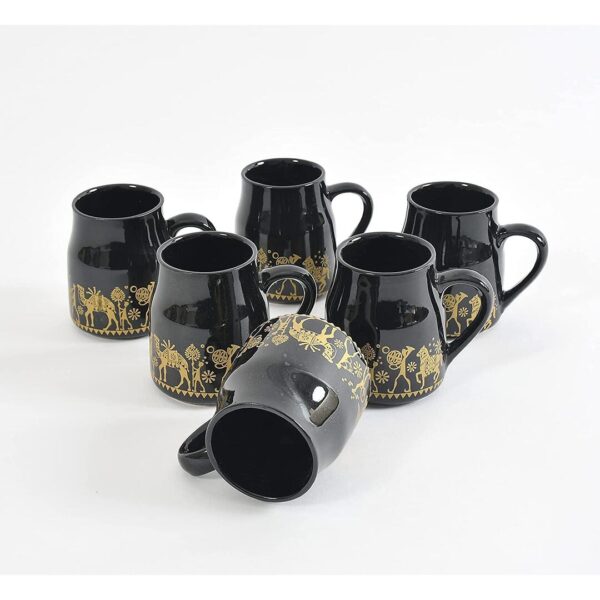 Amazecart Flask Shape Ceramic Glossy Tea Set of 7 Pcs Black B - LXINDIA.COM