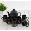 Amazecart Flask Shape Ceramic Glossy Tea Set of 7 Pcs Black C - LXINDIA.COM