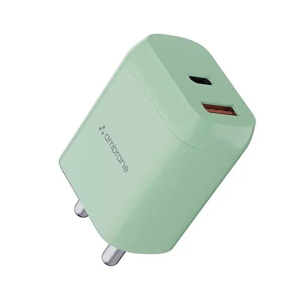 Ambrane 20W Dual Output Fast Charger RAAP H11 Green - LXINDIA.COM