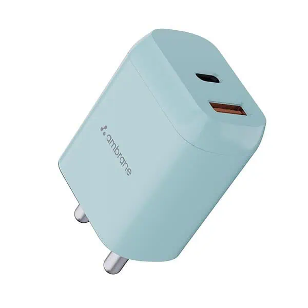 Ambrane 20W Dual Output Fast Charger RAAP H11Blue - LXINDIA.COM