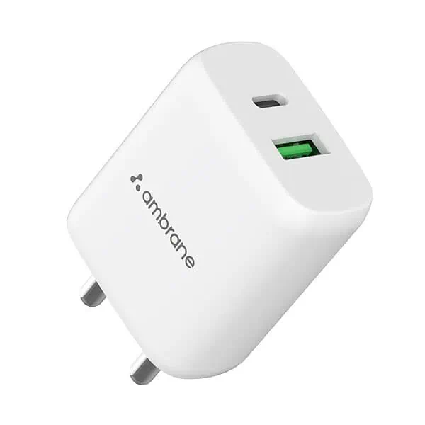 Ambrane 30W USB and Type C Fast Charger Raap H30 White - LXINDIA.COM