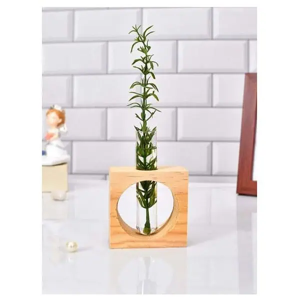 Ancient Shoppee Wooden 1 Glass Test Tube Flower Vase 3 - LXINDIA.COM