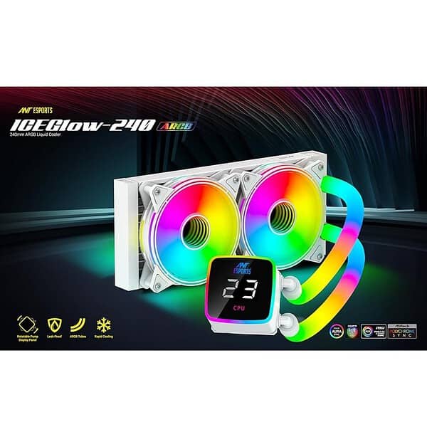 Ant Esports ICE Glow 240 ARGB 240mm ARGB Liquid Cooler AIO White 2 - LXINDIA.COM