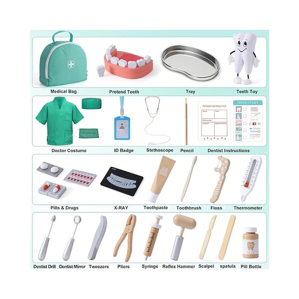 Atoylink Doctor Kit for Toddlers Dentist Pretend Wooden Blue 1 - LXINDIA.COM