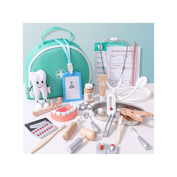 Atoylink Doctor Kit for Toddlers Dentist Pretend Wooden Blue 4 - LXINDIA.COM