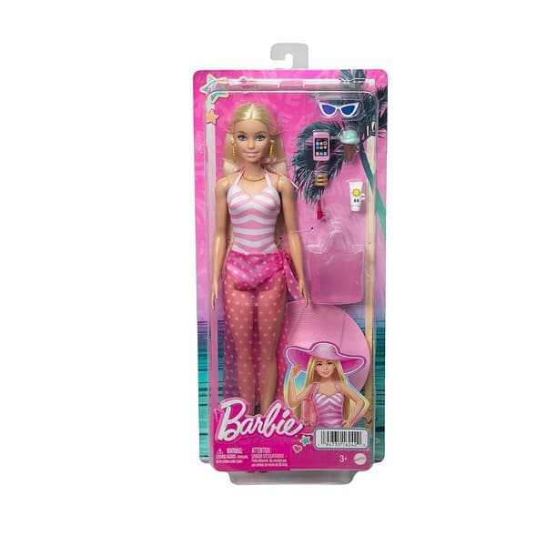 Barbie Blonde Doll with Pink and White Swimsuit - LXINDIA.COM