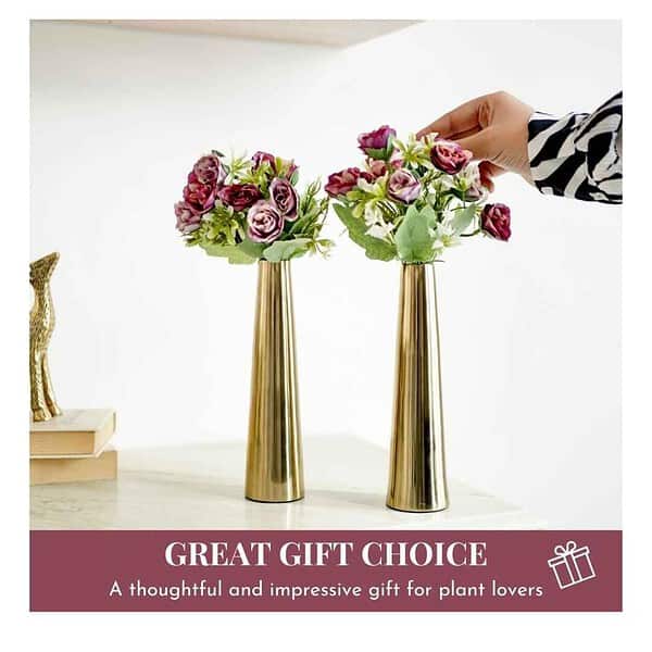 Behoma Golden Metal Slim Cone Flower Vase for Home 2 1 - LXINDIA.COM