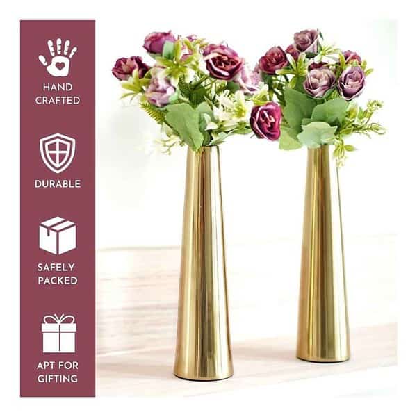 Behoma Golden Metal Slim Cone Flower Vase for Home 2 2 - LXINDIA.COM