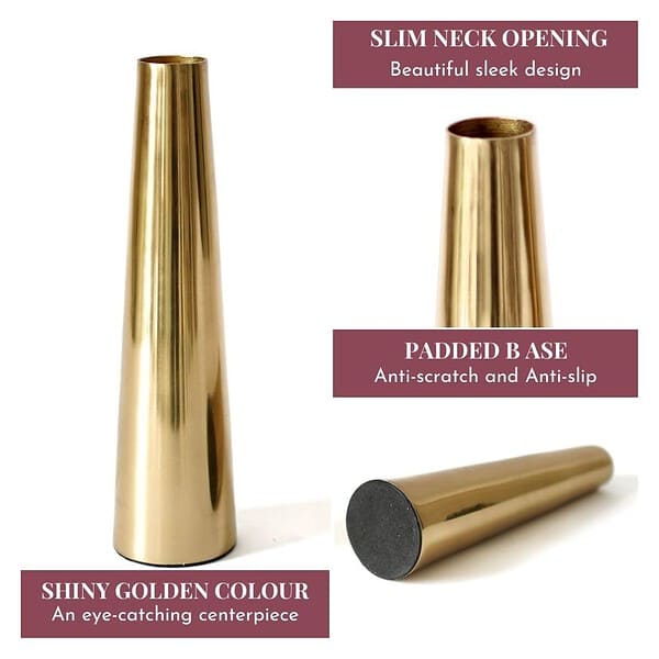 Behoma Golden Metal Slim Cone Flower Vase for Home 2 - LXINDIA.COM