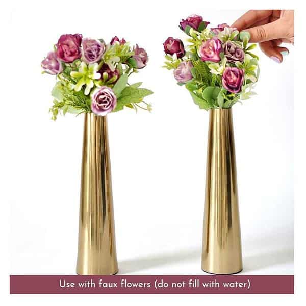 Behoma Golden Metal Slim Cone Flower Vase for Home 3 - LXINDIA.COM