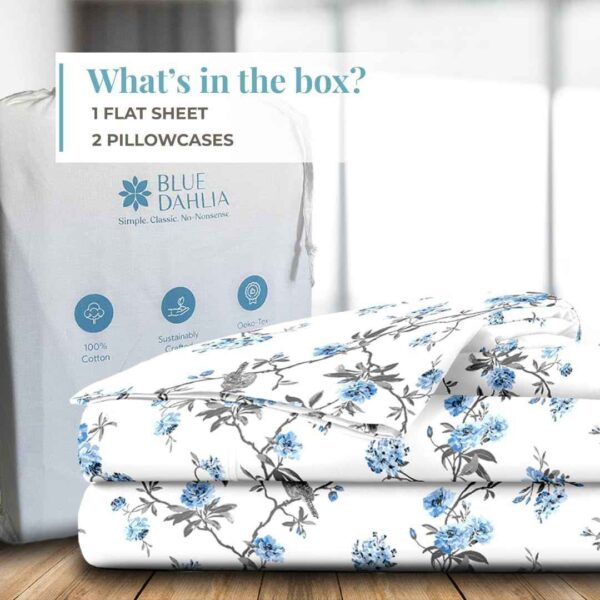 Blue Dahlia Cotton Sateen Weave Bedsheet Printed White1 - LXINDIA.COM