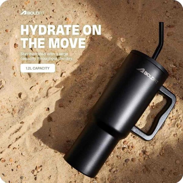 Boldfit Tumbler Bottle Water Bottle with Lid and Straw 1.2 Black - LXINDIA.COM