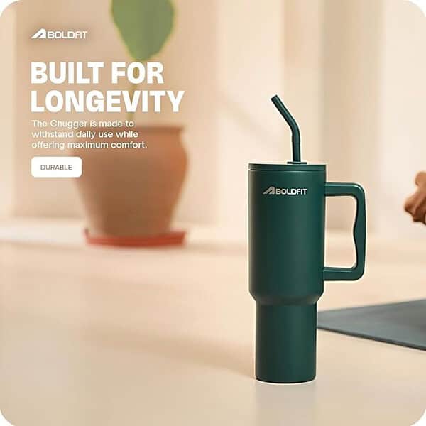 Boldfit Tumbler Bottle Water Bottle with Lid and Straw 1.2 Green 1 - LXINDIA.COM