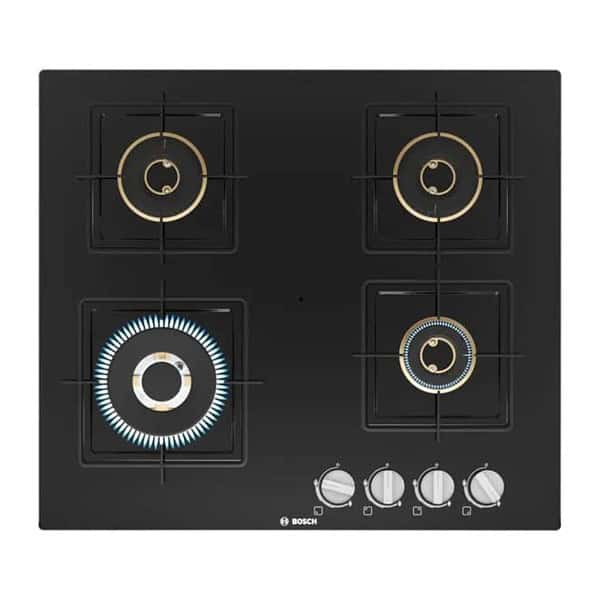 Bosch Built in Gas Hob Black Tempered glass Glass 4 Burner PNH6B6F10I - LXINDIA.COM