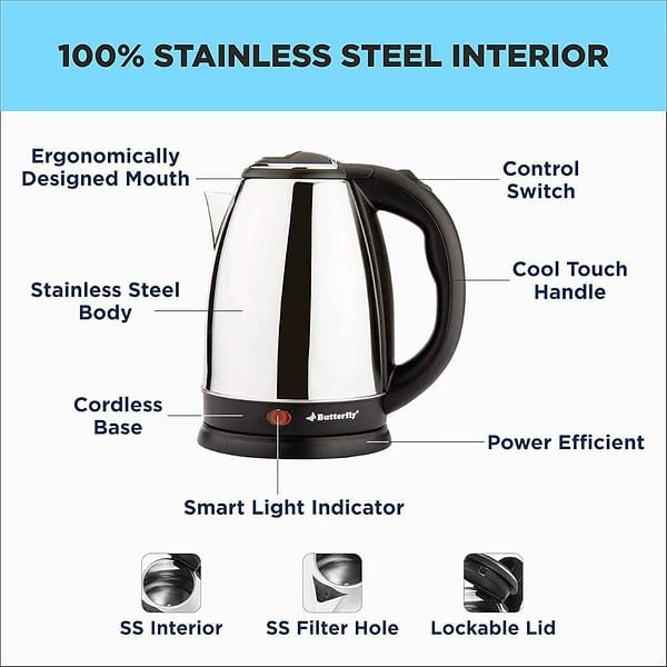 Butterfly EKN 1.8L 1500 Watt Electric Kettle Stainless Steel1 - LXINDIA.COM