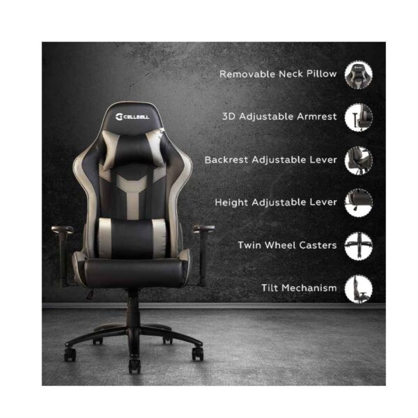 CELLBELL Multi Functional Ergonomic Gaming Chair Grey Black 2 1 - LXINDIA.COM