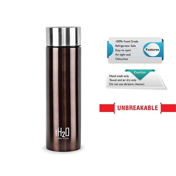 CELLO H2O Stainless Steel Water Bottle Brown b - LXINDIA.COM