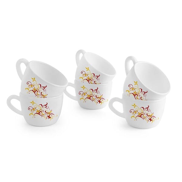 CELLO Opalware Dazzle Queen Yellow Scroll Set of 6 Tea Set - LXINDIA.COM