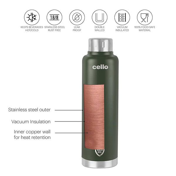 Cello Duro Top Green Thermo steel Insulated Flask b - LXINDIA.COM