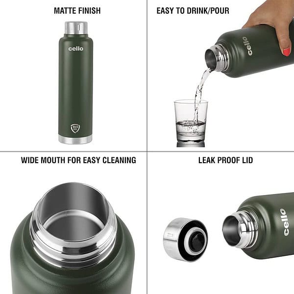 Cello Duro Top Green Thermo steel Insulated Flask c - LXINDIA.COM