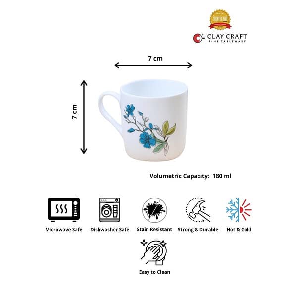 Clay Craft Fine Ceramic Blue Flower Tea Cups Set of 6 B - LXINDIA.COM