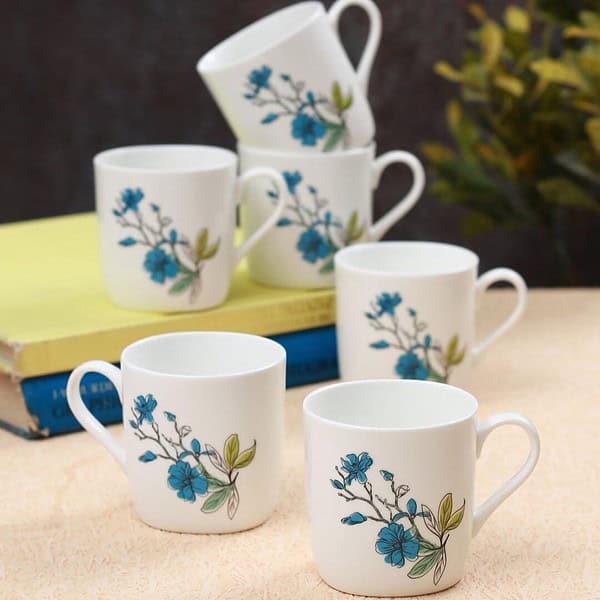 Clay Craft Fine Ceramic Blue Flower Tea Cups Set of 6 C - LXINDIA.COM