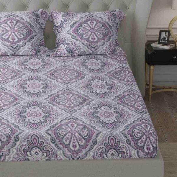 Cloth Fusion Glace Cotton King Size Bedsheet Mauve Mandalas1 - LXINDIA.COM