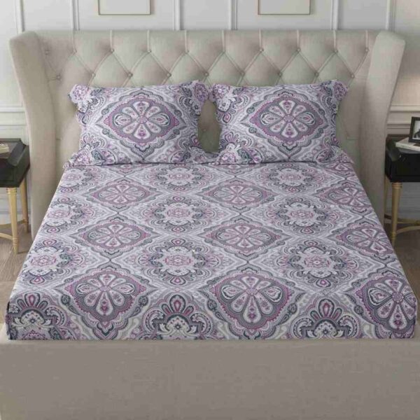 Cloth Fusion Glace Cotton King Size Bedsheet Mauve Mandalas2 - LXINDIA.COM