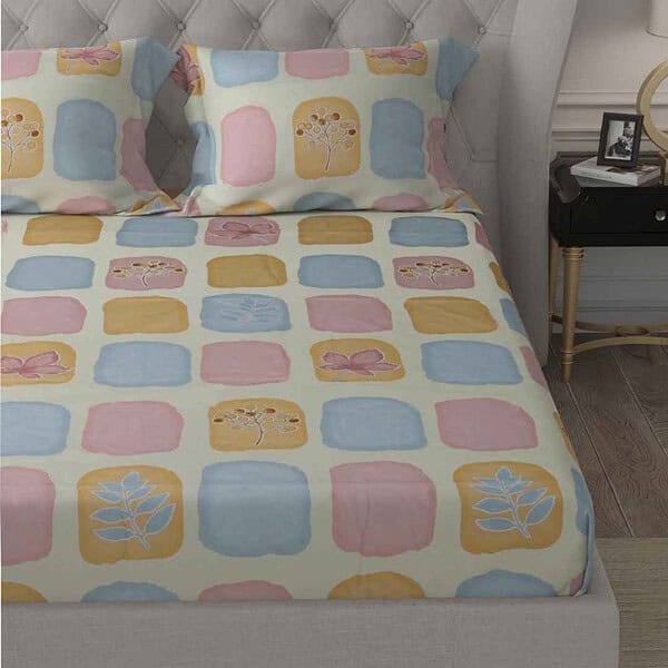 Cloth Fusion Glace Cotton King Size Bedsheet Pastel Blocks2 - LXINDIA.COM