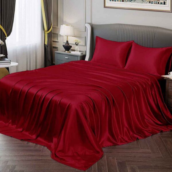 Cloth Fusion Satin Bedsheet for King Size Bed Crimson Red - LXINDIA.COM