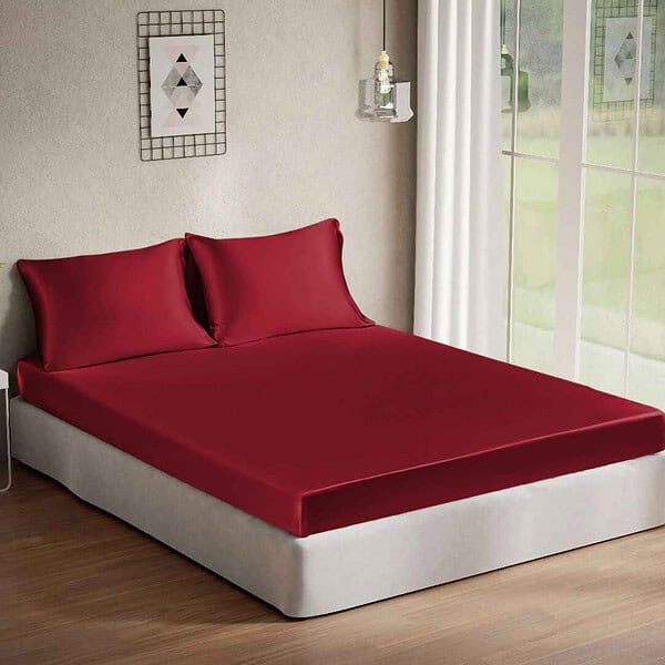 Cloth Fusion Satin Bedsheet for King Size Bed Crimson Red2 - LXINDIA.COM