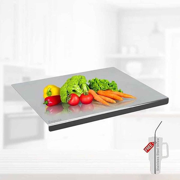 Compact Stainless Steel Chopping Board with Lip for Kitchen 35 x 30 cm - LXINDIA.COM