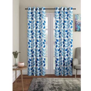 Cortina 2 Piece Floral Design Panel Eyelet Polyester Door Curtains 7 Feet Blue - LXINDIA.COM