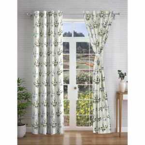 Cortina 2 Piece Floral Design Panel Eyelet Polyester Window Curtains 5 Feet Green - LXINDIA.COM