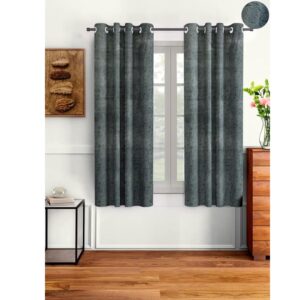 Cortina 2 Piece Solid Design Panel Eyelet Velvet Window Curtains 5 Feet Grey - LXINDIA.COM