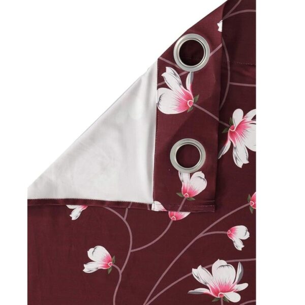 Cortina Floral Print Polyester Curtains with Metal Eyelet 7Ft Set of 2 Maroon 2 - LXINDIA.COM