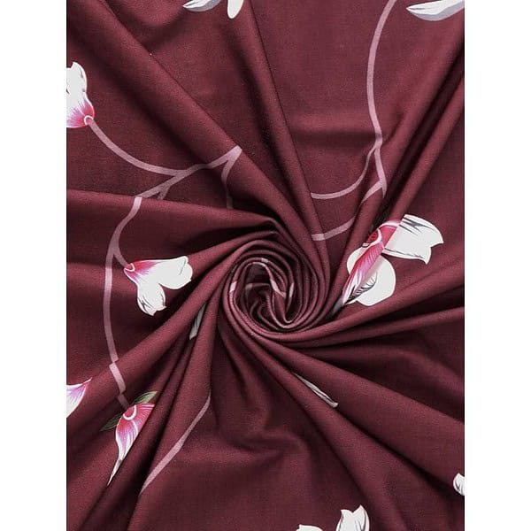 Cortina Floral Print Polyester Curtains with Metal Eyelet 7Ft Set of 2 Maroon 3 - LXINDIA.COM