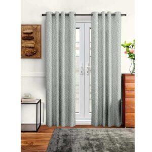 Cortina Leaf Design Long Door Drapes Curtains Pack of 2 9Ft Grey - LXINDIA.COM