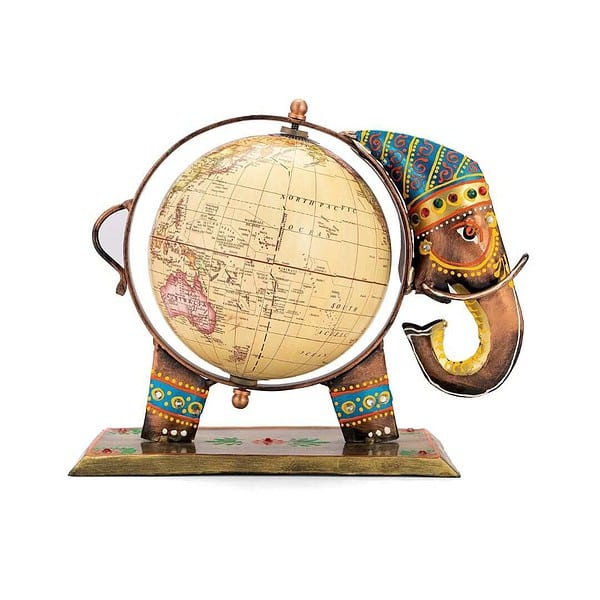 CraftVatika Globe Metal Elephant Table Top Showpiece 2 - LXINDIA.COM