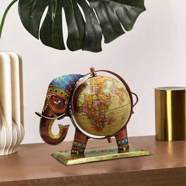 CraftVatika Globe Metal Elephant Table Top Showpiece 3 - LXINDIA.COM