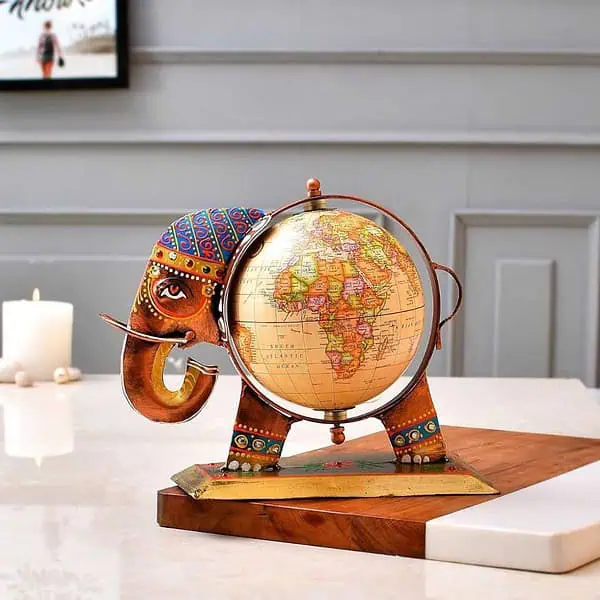 CraftVatika Globe Metal Elephant Table Top Showpiece - LXINDIA.COM