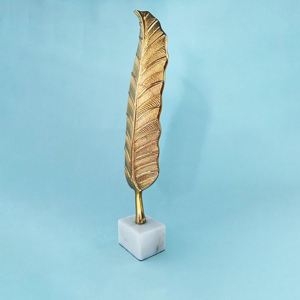 CraftVatika Metal Golden Leaf on Marble Base Showpiece 2 - LXINDIA.COM