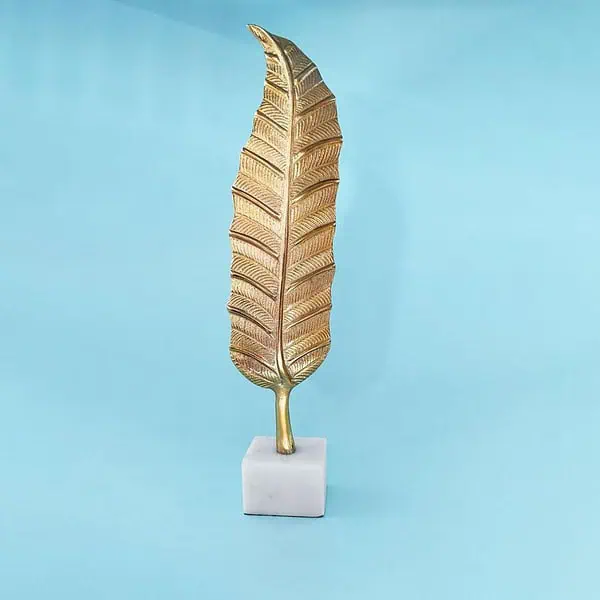 CraftVatika Metal Golden Leaf on Marble Base Showpiece - LXINDIA.COM