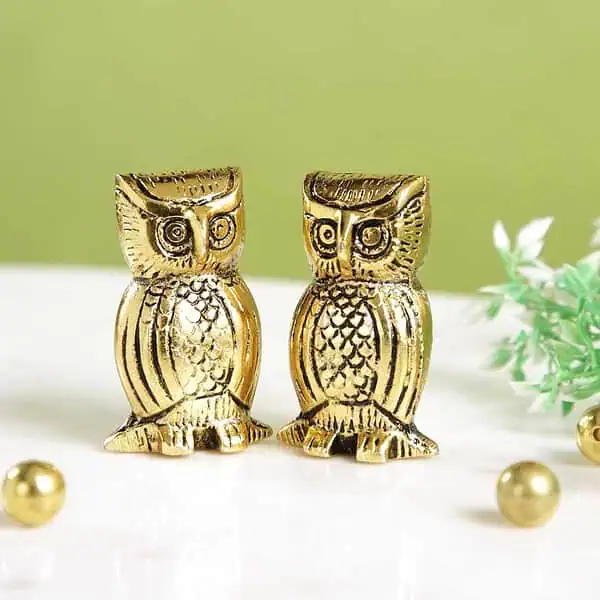 CraftVatika Metal Owl Couple Miniature Statue 2 Piece - LXINDIA.COM