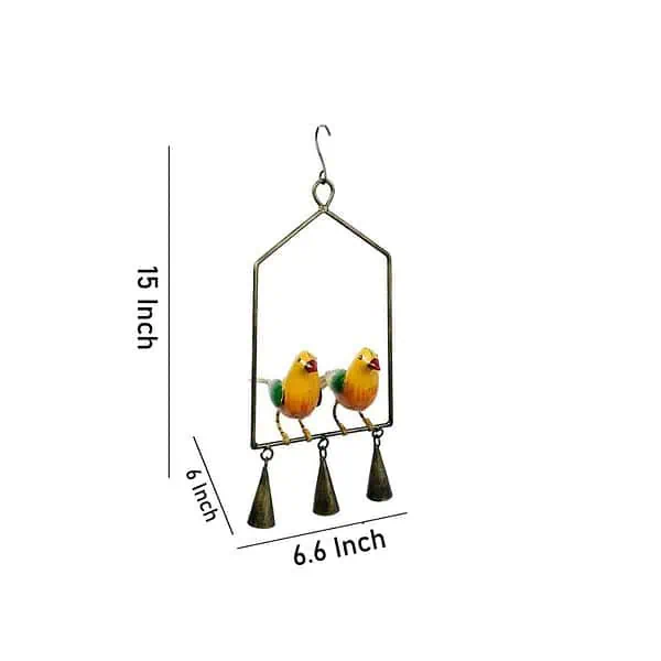 CraftVatika Metal Painted Birds Wall Hanging with Bells Showpiece 1 - LXINDIA.COM