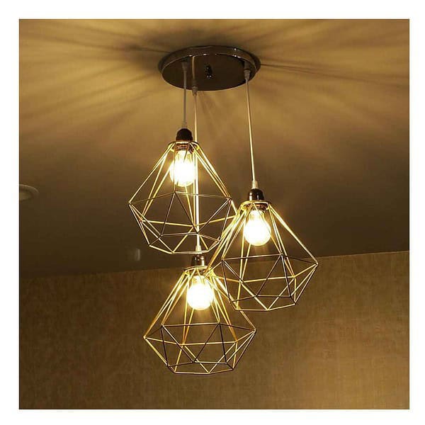 Craftter Decorative Dimond Metal Hanging Lamp Pendant Light Set of 3White Gold 3 2 - LXINDIA.COM